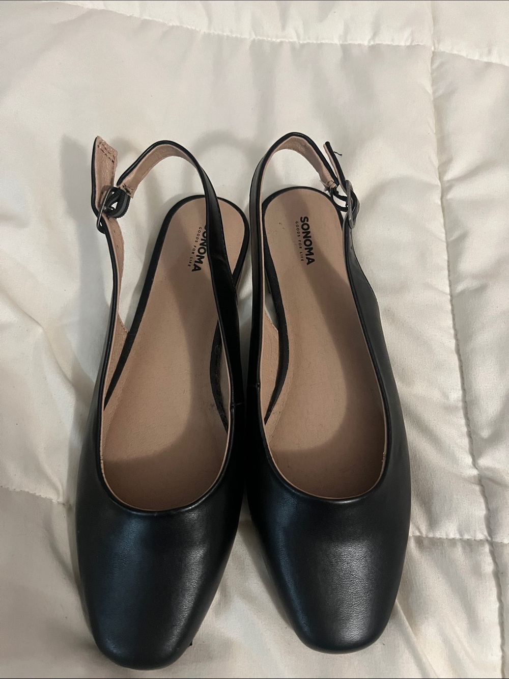 SONOMA Black Leather Square-Toe Slingback Flats